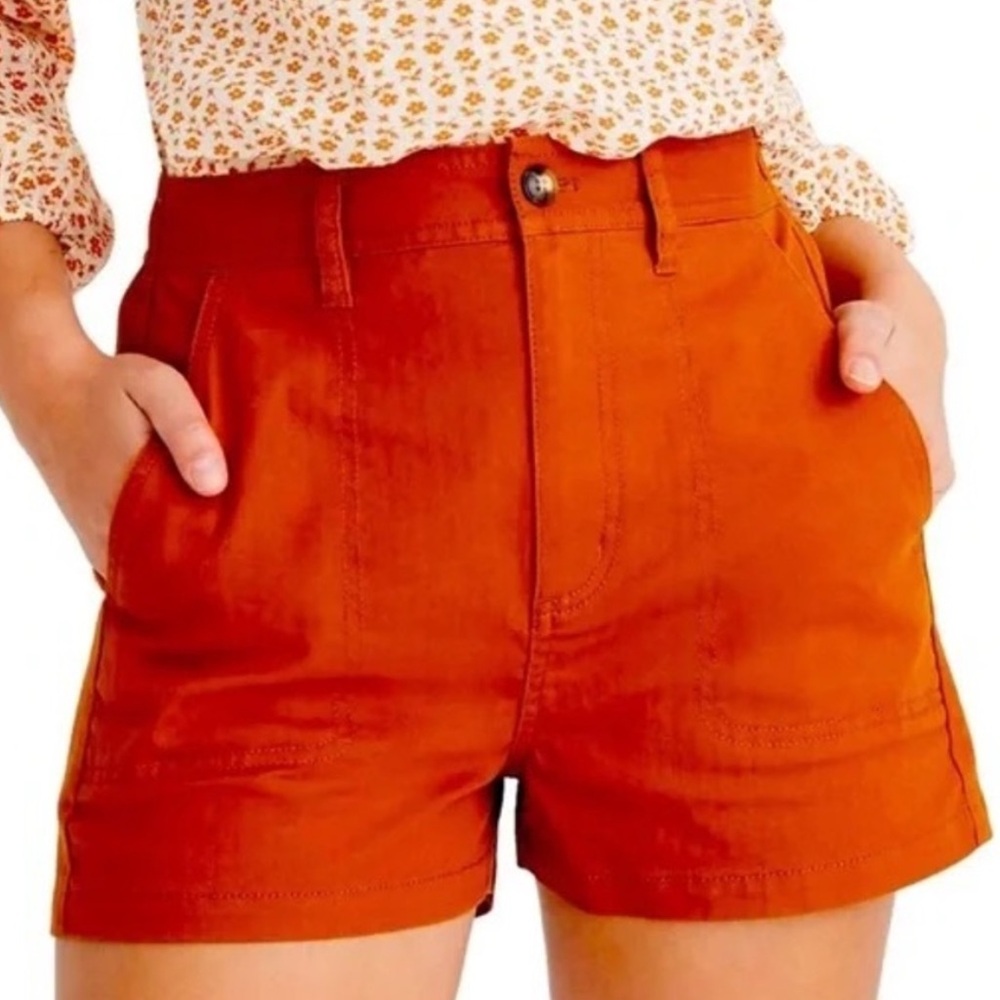 Madewell Thai Chili Orange Red Camp Shorts High Rise Utility Cotton Size S